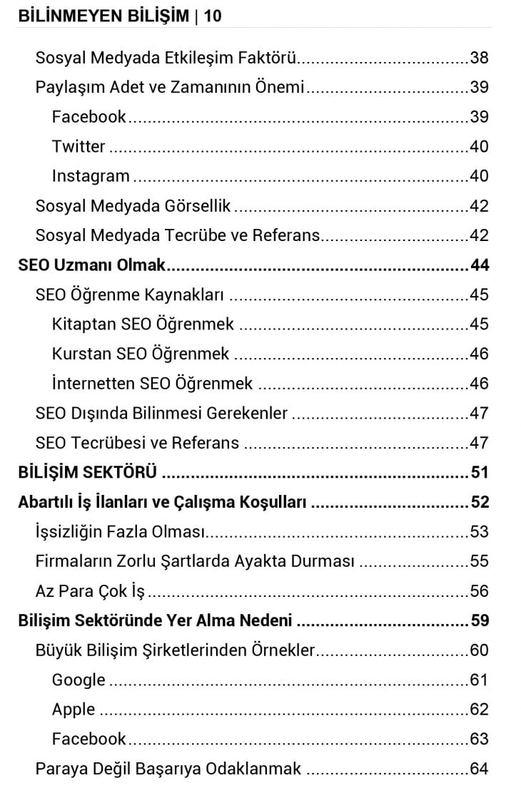 Bilinmeyen Bilişim Kitabı İçindekiler